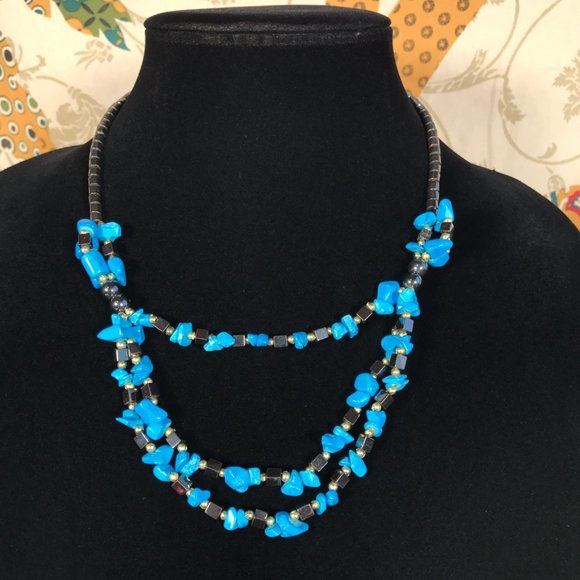 2 Necklace Lot Hematite Bead Turquoise Dyed Howlite Carnelian Quartz Grounding - Picture 5 of 8